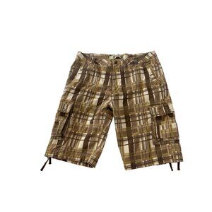 Pepe Jeans London mens Size 42 Plaid Vintage Cargo Shorts Brown Beige Spec Nos x